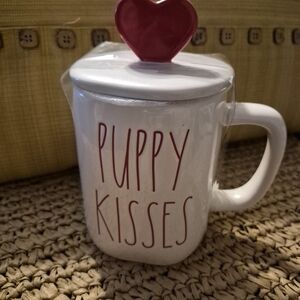 Rae Dunn White Mug with Red Heart Lid - Puppy Kisses